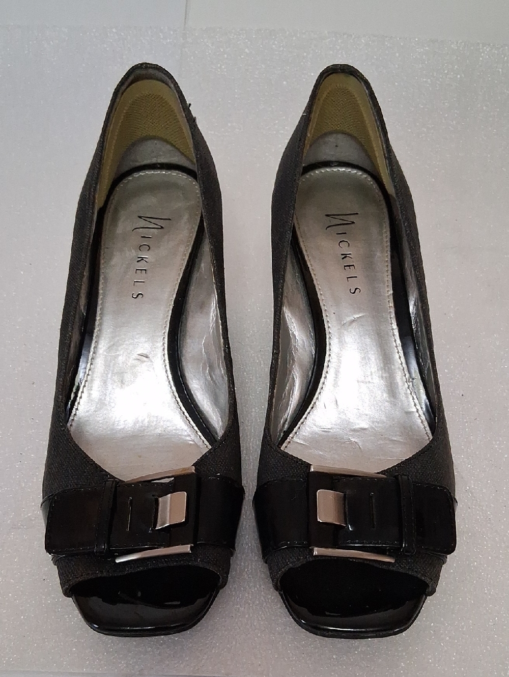 Nickels Black Open-Toe Heels with Buckle Detail